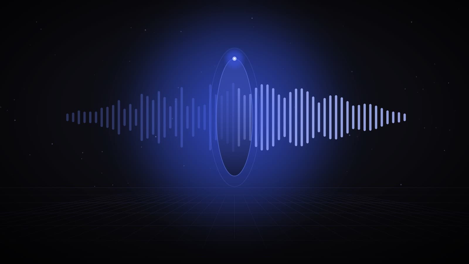 A sound waveform passing through a glass ring and coming out smoother and brighter — voice AI agents